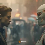 یک انسان روبه‌روی یک ربات