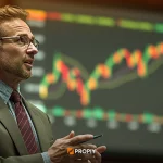 یک مدیر در حال صبحت کردن جلوی صفحه ای با نمودار